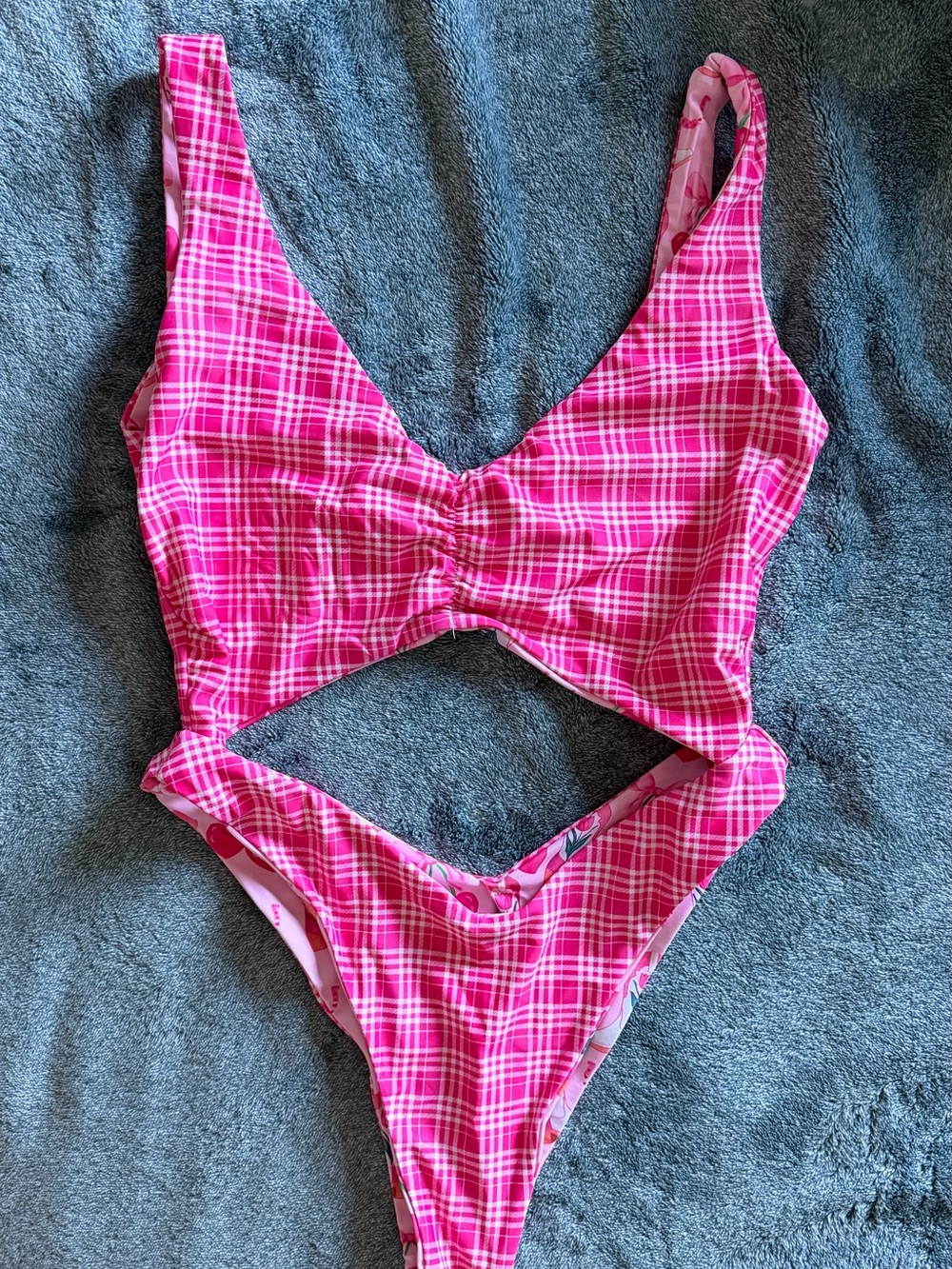 moana bikini Pink Plaid Cutout One-Piece Swimsuit